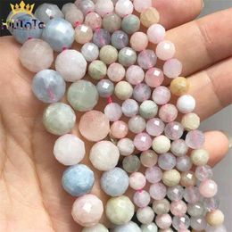 Natural Genuine Colorful Morganite Stone Loose Spacer Beads For Jewelry Making DIY Bracelets Necklaces 15Inches 6/8/10mm