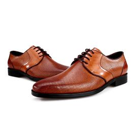 Breathable Business Dress Shoes Soft Genuine Meshes Leather Fashion Oxford Point Toe Formal Wedding Shoes For Men D30