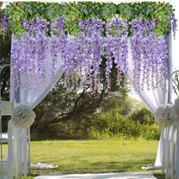 12 Pack Silk Artificial Ivy Leaves Wisteria flower Garlands Hanging for Home Kitchen Garden Office Party Wedding Wall Decoration 210624