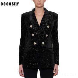 Women's Suits & Blazers 2021 Winter Designer Blazer Women Lion Buttons Sheer Star Silver Glitter Velvert Jacket And Jackets Coat