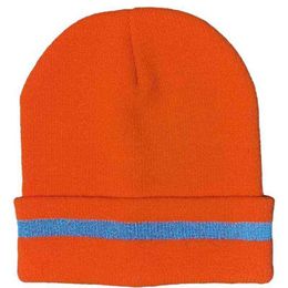 Spring and Winter Sports Cycling Luminous Fluorescent Color Stripe Acrylic Double-Layer Knitted Children's Reflective Hat Y21111