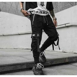 Spring Hip Hop Joggers Men Black Harem Pants Multi-pocket Ribbons Man Sweatpants Streetwear Casual Mens Pant 210715