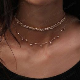 New Fashion Multilayer Chokers Necklace Rhinestone Pendant Gold Plated Necklace Women Beach Necklace Jewelry Girlfriend Gift