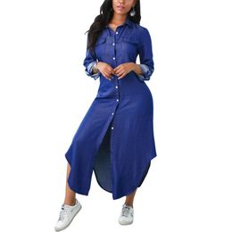 Casual Dresses Blue Denim Shirt Turn Down Collar Long Sleeve Women 2021 Single Breasted Button Up Woman Party Vestidos