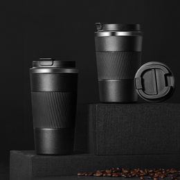Stainless Steel 13oz/17oz Vacuum Insulated Cup Thermos Tumbler Coffee Mugs Portable Business Gift Soup Cups Single hand Opening Lid Travel TH0018