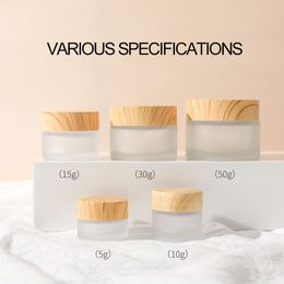 Frosted Glass Jar Cream Bottles Round Cosmetic Jars Hand Face Packing Bottle 5g 50g Jares With Wood Grain Cover DH8585