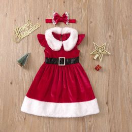 Children's Christmas Dresses Sleeveless Plush Stitched Casual Dress Xmas Outfits Toddler Girls Clothes G1026