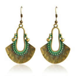 Dangle & Chandelier Vintage Drop Earrings Ancient Bronze Green Metal Fan-shaped Fashion Casual Ear Jewelry Gift For Women