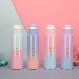 480ML Double Stainless Steel Vacuum Flasks Travel Tumbler Thermo Bottle Drinking Cold Water Cups With Straw Mugs Kids Gifts 210809
