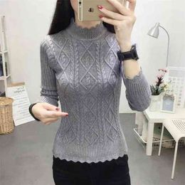 Korean Fashion Women's Sweater Pull Femme Elegant Half Turtleneck Knitted Solid Colour Twist Pullovers Basic Jerseys Top Female 210812
