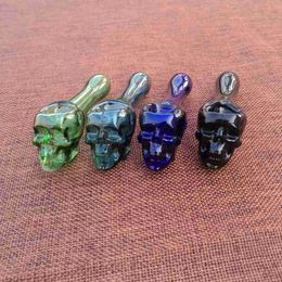 Pyrex Glass Hand Pipe Heady Oil Burner Mini Multi Colors Smoking Pipes Colorful Skull Shape Tobacco Tool Accessories Dab Rig SW31