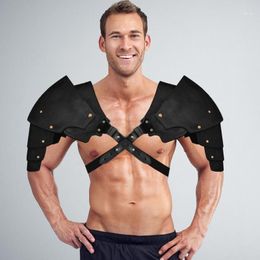 Mediaeval Retro Mens Shoulder Armour Adjustable Faux Leather Guard Multi-layered Pads On Chest Elbow & Knee