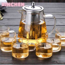 450ML/550ML/750ML/950ML/1300ML Glass Kettle Heat Resistant Teapot With Philtre Home Office Borosilicate Tea Set Maker 210621