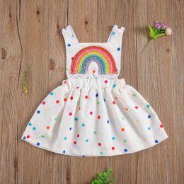 Pudcoco Newborn Baby Girl Clothes Princess Dress Rainbow Colourful Polka Dot Print Sleeveless Backless A-Line Dress For Baby Girl Q0716