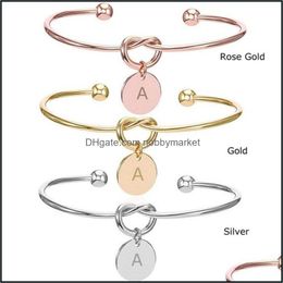 Cuff Bracelets Jewelry 26 Initial Letter Charm Open For Women Gold Sier Rose Alphabet Tie Knot Wire Bangle Fashion Diy Drop Delivery 2021 W3