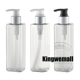 300pcs/lot wholesale 250ml Transparent Empty Plastic Bottles Container with Lotion Pump, Sqaure Bottle Cosmetic Packaging