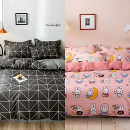 Lanlika Pink Strawberry Bedding Set Bed Linen Nordic Striped Bed Sheet Bedspread Duvet Cover Set Decor Home Textiles Double C0223