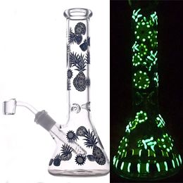 Glow In The Dark Beaker Bong 10.5 inch New Design Glass Water Pipe Cool Hand Painting Dab Rig Oil Rig with 45 degrees quartz banger nail