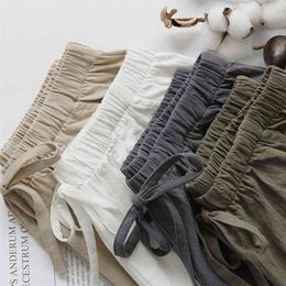 Cotton Linen Shorts Women Summer Trousers Feminino Women's High Elastic Wasit Home Loose Casual With Pockets 210621