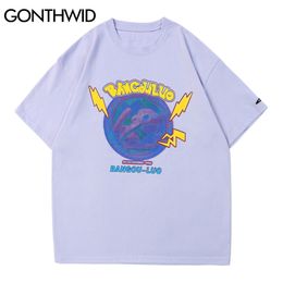 GONTHWID Short Sleeve Tees Summer Men Hip Hop Harajuku Creative Earth Print T-Shirts Streetwear Casual Cotton Loose Tshirts Tops C0315