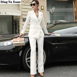 Womens Black White Red Business Formal Pant Suits for Women Office Ladies Double Breasted Blazer Pants Women's Work Pantsuit 210927