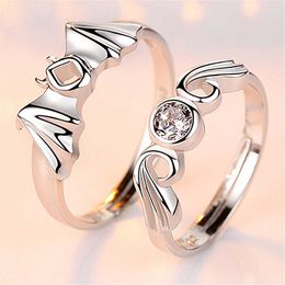 Mens Rings Crystal Jewelry Angel couple ring men's women's silver plated distance love Valentine's kiss Cluster For Female Band styles