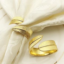 Napkin Rings 24pcs/lot Golden Leaves Gold Leaf Christening Bangle Metal Holder Wedding Gifts Bridal Shower Table Decor