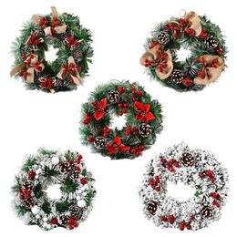 Christmas Wreath Artificial Pinecone Red Berries Garland Decoration Hanging Front Door Wall Tree Ornament 211019