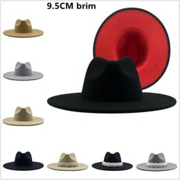 2021 British Style Winter Wool Solid Classic Fedoras Cap Men Women Panama Jazz Hats 9 5CM Wide Brim Big Black Red Bottom Fedoras199s
