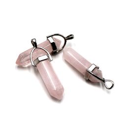 2022 new pink crystal Rose quartz Charms Hexagonal Prism healing Reiki Point pendants for Jewellery making