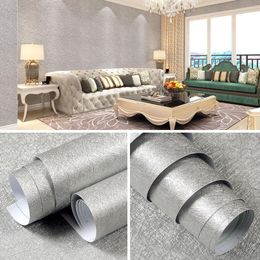 Wallpapers Silk Silver PVC Waterproof Renovation Thicken DIY Self-Adhesive Solid Color Wall Sticker Living Room El Decal