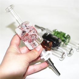 Liquid glycerin Skull Smoking Nectar Bong With metal Quartz Tip Plastic Keck Clip 14mm Glass Pipe Oil Rig Concentrate Pipes For Smoke Pipes