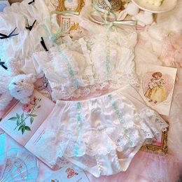 NXY sexy setRetro Lace Flower Decoration Bra Brief Set Women Lolita Girl Sexy Lace-up Cute Panties Kawaii Lingerie Underwear 1128