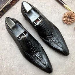 Black Blue Men Luxury Dress Shoes Italian Men Business Wedding Slip On Genuine Leather Formal Party Oxfords Pointed Toe Shoes