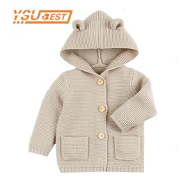 Winter Warm Newborn Baby Sweater Fur Hood Detachable Infant Boys Girl Knitted Cardigan Fall Outwear Children Knitwear 1-24M 210226