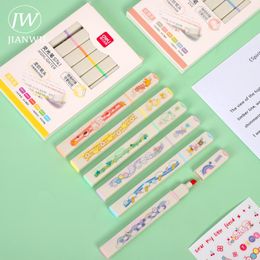 Highlighters JIANWU 6 Pcs/Set Soft Colour Oblique Head Highlighter Cute Stickers Decorative Marker Diary Scrapbook Fluorescence Pen Stationer