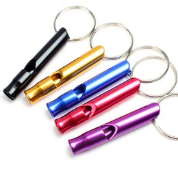 Mix Colors Mini Aluminum Alloy Whistle Keyring Keychain For Outdoor Emergency Survival Safety keychain Sport Camping Hunting GC53