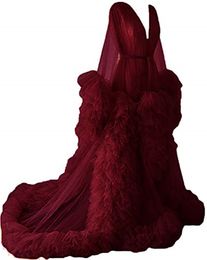 Burgundy Maternity Robes Women Evening Dresses Tulle Bathrobe Photo Shoot Birthday Party Bridal Fluffy Maternity Dress