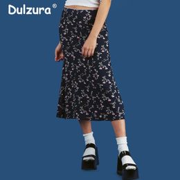 Vintage Floral Print Long Skirts Women Harejuku Brand High Waist Midi Skirt New Ruffles Loose Slim Wrap Skirt Vestido 210303