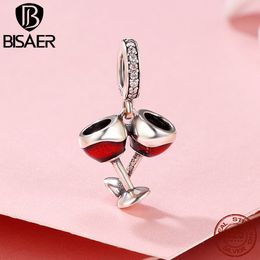 100% 925 Sterling Silver Cheers for Love, Red Small Glass Charm Fit Charms Original 925 Bracelet Sterling Silver Fine Jewelry Q0531
