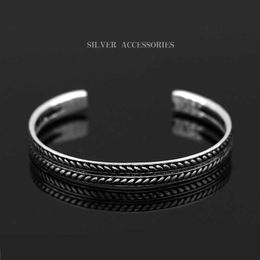 Luxury designer Bracelet 2021 Bangles Selling 925 Sterling Sliver Silver Colour Vintage Decorative Leaves Pattern Open Bangle For Women Men