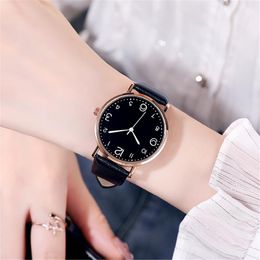 Wristwatches Women Watches Pu Leather Band Black Dial Analog Wrist Watch Bracelet Crystal Clock Gift Digital Reloj MujerWristwatches