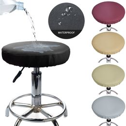 PU Leather Chair Cover for Kitchen Bar Stools Waterproof Round Stool Elastic Seat Protector Home Slipcover 211116
