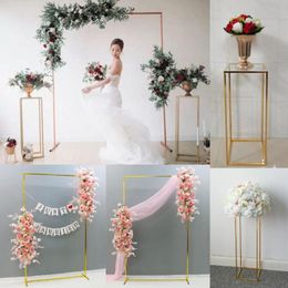 Party Decoration Shiny Gold Simple Fashion Door Frame Wedding Backdrop Flower Arch Plinth Table Floral Balloon Holder For Background Decor