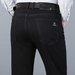 Autumn Men's Pure Black Business Jeans Classic Style Regular Fit Stretch Denim Pants Fashion Casual Brand Trousers 211111