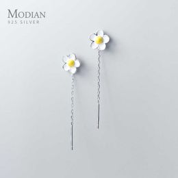 High Quality 100% 925 Sterling Silver Cute Frangipani Drop Earrings for Women Gift Long Chain Tassel Earring Fine Jewelry 210707