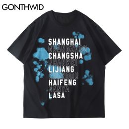 GONTHWID Tshirt Men Streetwear Casual Letter Graffiti Print Short Sleeve T-Shirts Cotton Hip Hop Harajuku Summer Loose Tees Tops C0315