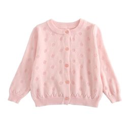 Pink Girls Jacket Children Cardigan Girls 100% Cotton Single Breasted White Baby Coat For 1 2 3 4 Years Kids Clothes OGC215412 211106
