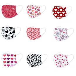 Heart Shape Valentines Day Disposable Mask Women Men Designer Face Masks Adult Anti-dust Cotton Mouth Cover Party Favour Free DHL SHip HH21-4