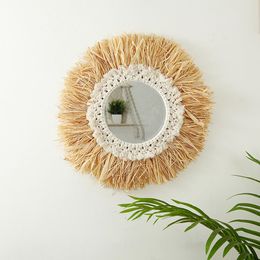 Nordic Makeup Boho Wall Hanging Cotton Rope Decorative Mirror For Farmhouse Bedroom Homestay Decor